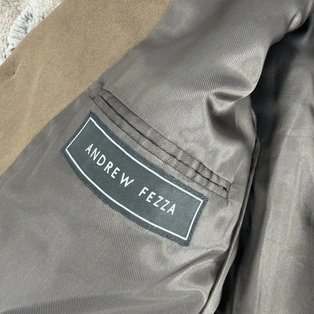 Andrew Fezza 42L Brown Polyester Suede Suit Jacket Blazer Sport Coat Soft